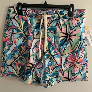 Malibu Beach Club - Tropical Print Men's Swim Shorts - Size Medium